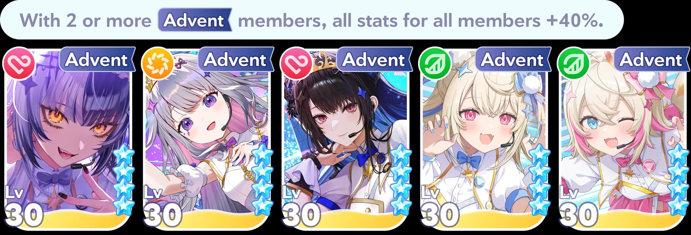 A team and character board screen in hololive Dreams